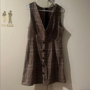 Plaid Sleeveless Dress with Buttons